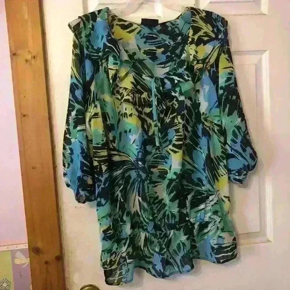 Lane Bryant sheer multicolored summer top 18/20 costal tie front - Picture 1 of 6